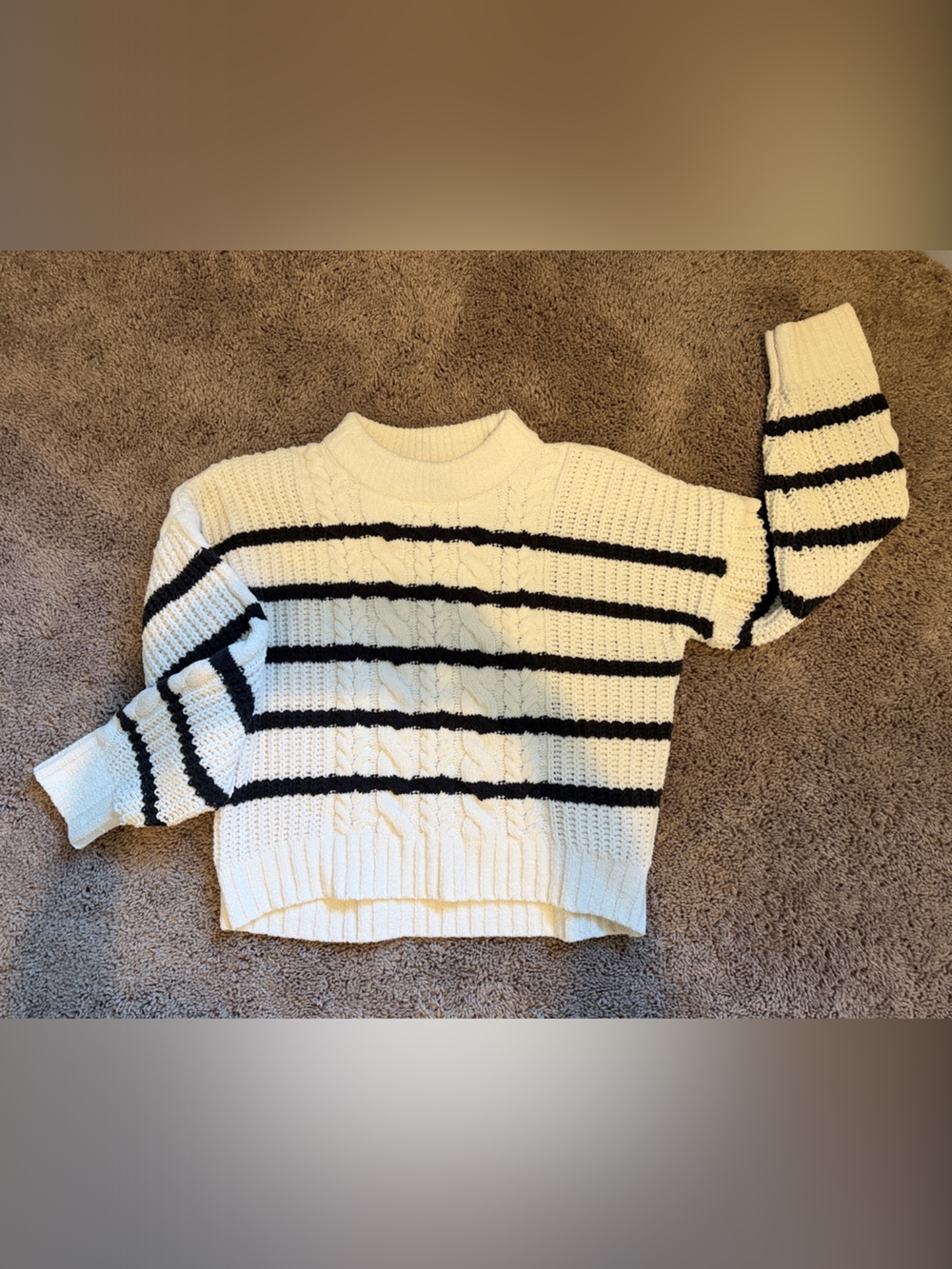 abercrombie kids Cream Cable Knit Sweater with Black Stripes